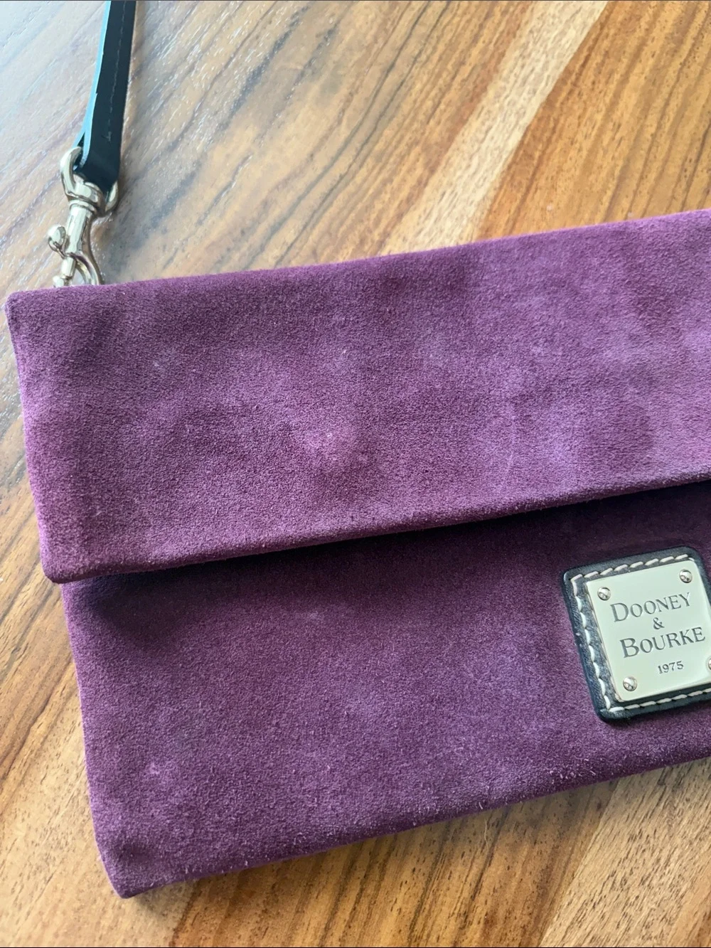 Dooney & Bourke Plum Suede Fold-Over Clutch with Strap